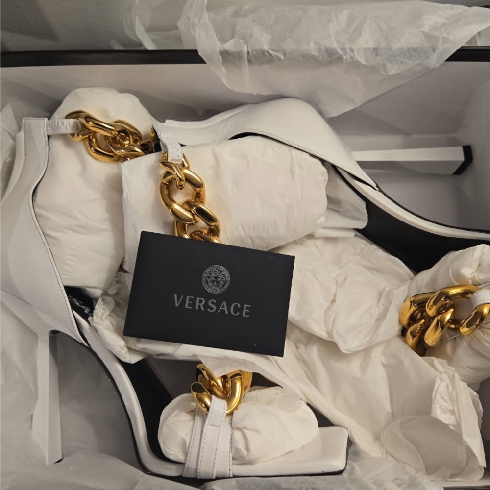 Versace White and Gold Chain Heels